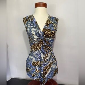 Cache Y2K Bold Printed twist-front tunic top 🐅💙‎